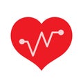 Red hearts shape with beat pulse line isolated on white, heart wave icon flat, clip art heartbeat of medical apps and websites, Royalty Free Stock Photo