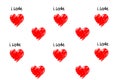 Red hearts shapes seamless pattern on white background.