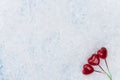 Red hearts on snowy background. Love is in the air. Valentines day design concept. Copy Space