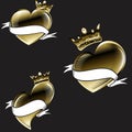 Red hearts tattoo stickers golden crown set collection Royalty Free Stock Photo