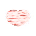 Red hearts with a texture of lines. Design for icon, banner, sticker. Valentine`s Day.