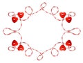 Red hearts tied with rope