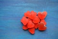 Red hearts candy jelly beans valentines blue background