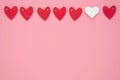 Red hearts Valentines mock up, pink background frame, border. Copy space Royalty Free Stock Photo