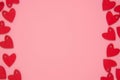 Red hearts Valentines mock up, pink background frame, border. Copy space Royalty Free Stock Photo