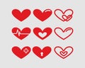 Red hearts vector illustrations set medical style Royalty Free Stock Photo