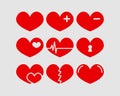 Red hearts vector illustrations set Valentines day Royalty Free Stock Photo