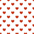 Red hearts vector seamless pattern isolated on white