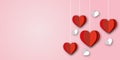 Red hearts with white hearts on pastel pink background. Greeting card for Mothers Day. Royalty Free Stock Photo