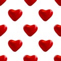 Red hearts on a white isolated background. Seamless pattern for Valentine`s Day. 3D-image Royalty Free Stock Photo