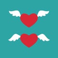 Red hearts with white wings set. Love, romance, date icon. Love letter or message Royalty Free Stock Photo