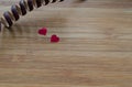 Red hearts on wood