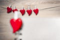 Red hearts on wooden background. Back focus. Royalty Free Stock Photo