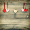 Red hearts on wooden background. Valentines Day Royalty Free Stock Photo