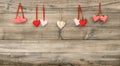 Red hearts on wooden background. Valentines Day Royalty Free Stock Photo