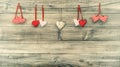 Red hearts on wooden background. Valentines Day. Retro style Royalty Free Stock Photo