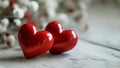 Red hearts on a wooden-stone white background. A realistic element that denotes love, health, care for yourself and Royalty Free Stock Photo