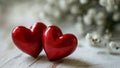 Red hearts on a wooden-stone white background. A realistic element that denotes love, health, care for yourself and Royalty Free Stock Photo