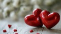 Red hearts on a wooden-stone white background. A realistic element that denotes love, health, care for yourself and Royalty Free Stock Photo