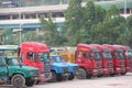 Red heavy truck in SHENZHEN