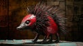Red And Black Hedgehog Statue In Steelpunk Style