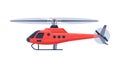 Red Helicopter Aircraft, Flying Chopper Air Transportation Flat Vector Illustration