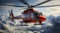 Red helicopter in the snowy mountains. Generative AI. Royalty Free Stock Photo
