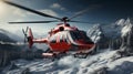 Red helicopter in the snowy mountains. Generative AI. Royalty Free Stock Photo