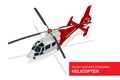 Red helicopter. Vector isometric illustration of Medical evacuation helicopter. Air medical service.
