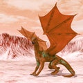 Red hell dragon is looking for food on hot land