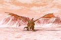 Red hell dragon walking on hot land