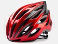 red helmet of a cyclist on a white background. Royalty Free Stock Photo