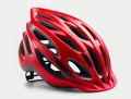 red helmet of a cyclist on a white background. Royalty Free Stock Photo