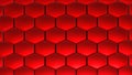 Red hexagons 3D geometric background, shiny metallic honeycomb pattern