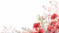 Japanese Minimalism: Watercolor Floral Background With Red Flowers