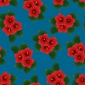 Red Hibiscus syriacus - Rose of Sharon on Indigo Blue Background. Vector Illustration