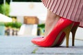 Red high heel classic shoes outdoor Royalty Free Stock Photo