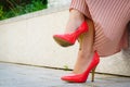 Red high heel classic shoes outdoor Royalty Free Stock Photo