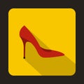 Red high heel shoe icon, flat style Royalty Free Stock Photo