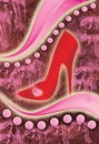 Red high heel shoe on pink grunge background Royalty Free Stock Photo