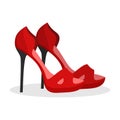 Red high heel shoes icon on white background. Woman fashion High-Heeled shoe wedding party girl footwear. Royalty Free Stock Photo