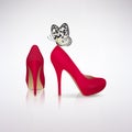 Red High-Heeled Shoes with Butterfly