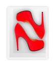 Red high heeled woman shoes in white box isolated Royalty Free Stock Photo