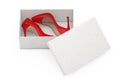 Red High Heels Wooman Shooes with Blank White Cardboard Shoebox. 3d Rendering
