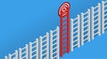 Red high staircase ladder to the top and aim goal target. Isometric vector illustration. The concept unique achievement of success Royalty Free Stock Photo