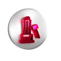 Red High striker attraction with big hammer icon isolated on transparent background. Attraction for measuring strength