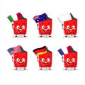 Red highlighter cartoon character bring the flags of various countries Royalty Free Stock Photo