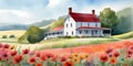 red hill style, countryside, watercolor illustration