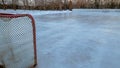 Red hockey net on outside ice rink Royalty Free Stock Photo