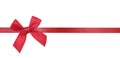Red holiday flat horizontal ribbon with bow isolated.Christmas holiday decoration